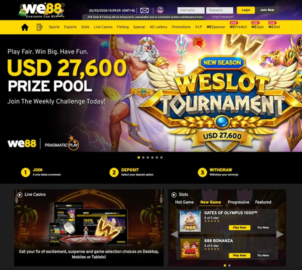 WE88 online casino homepage