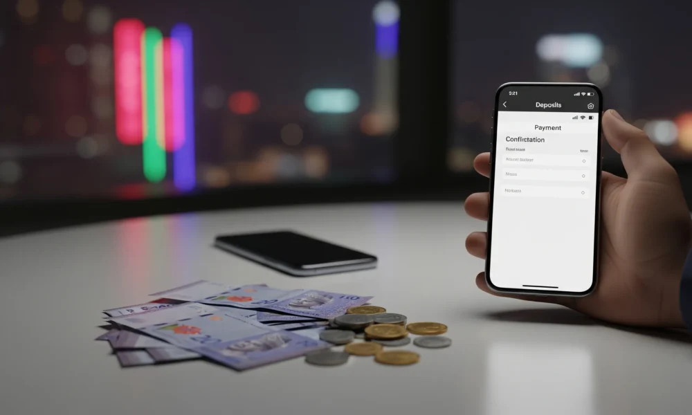 Malaysian ringgit and smartphone payment scene showing MYR deposits and withdrawals for online casinos in Malaysia