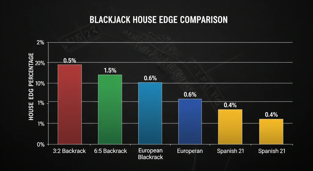 Blackjack odds and house edge comparison for different blackjack variants