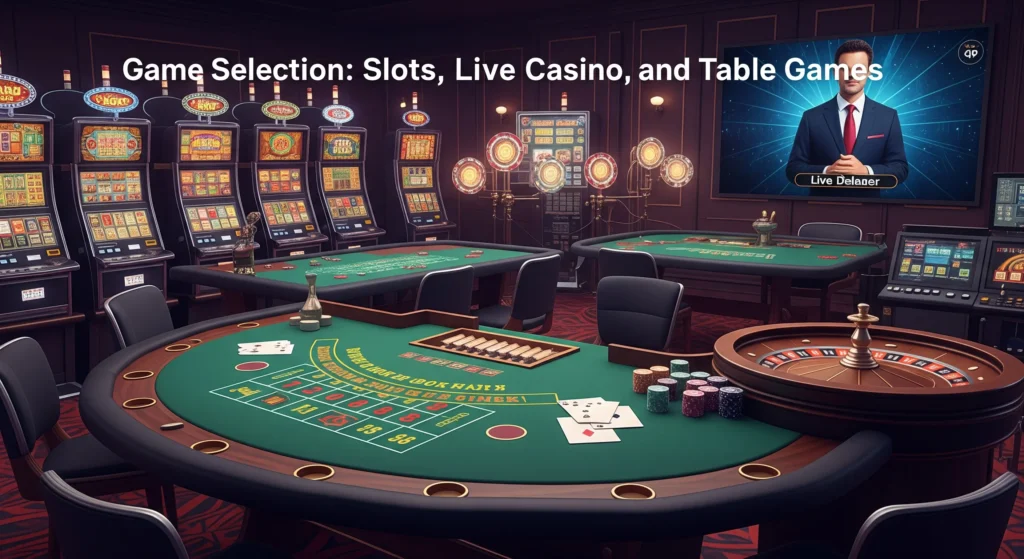 Game Selection: Slots, Live Casino, and Table Games
