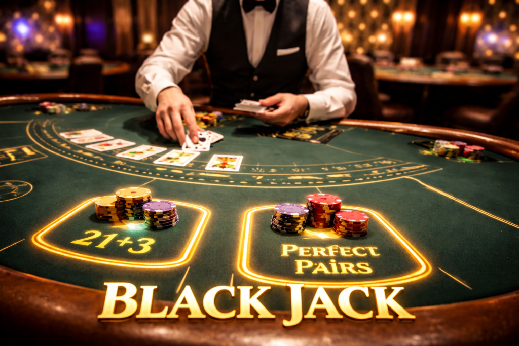 Blackjack table with glowing bets