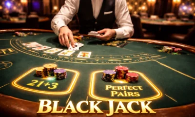 Blackjack table with glowing bets