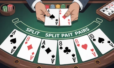 ideogram v3.0 Blackjack strategy chart highlighting when to split pairs showing hands like Ace 0