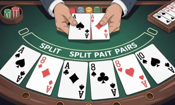 ideogram v3.0 Blackjack strategy chart highlighting when to split pairs showing hands like Ace 0
