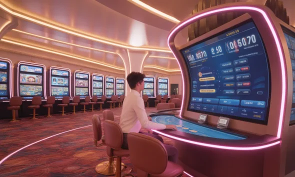 ideogram v3.0 Futuristic Singapore casino interior vibrant but balanced mood player using l 0