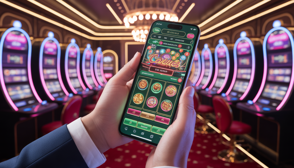 ideogram v3.0 Luxury mobile casino scene in Malaysia player using smartphone with glowing casi 0 1