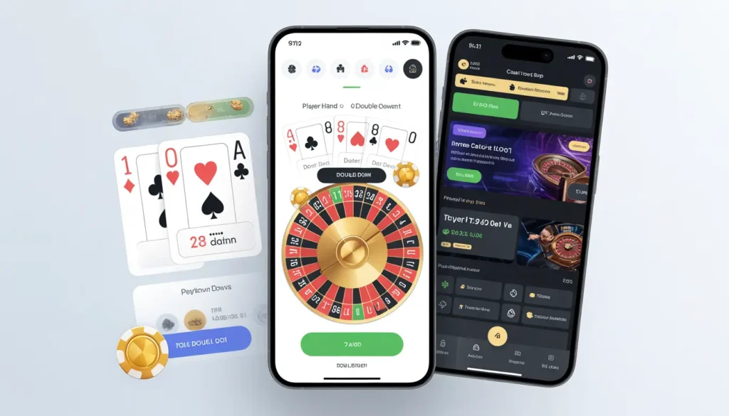 ideogram v3.0 Smartphone Blackjack strategy infographic showing when to double down player han 0