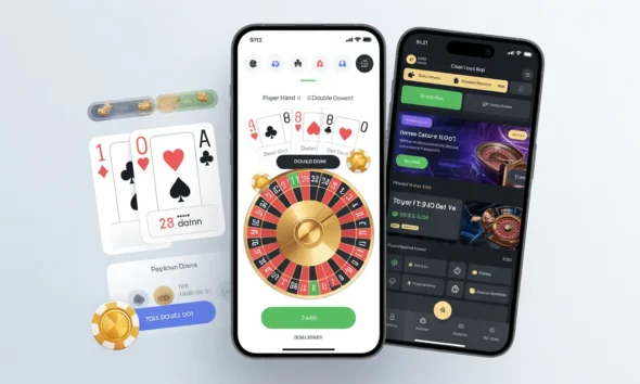 ideogram v3.0 Smartphone Blackjack strategy infographic showing when to double down player han 0