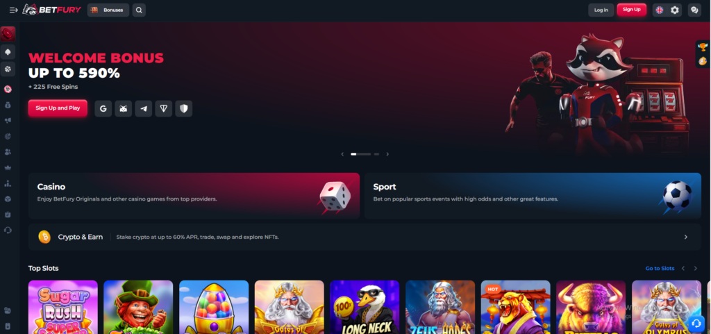 Betfury casino homepage screenshot