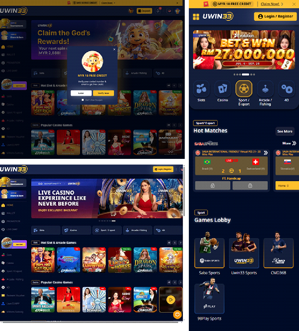 Uwin33 Website Desktop and Mobile Interface